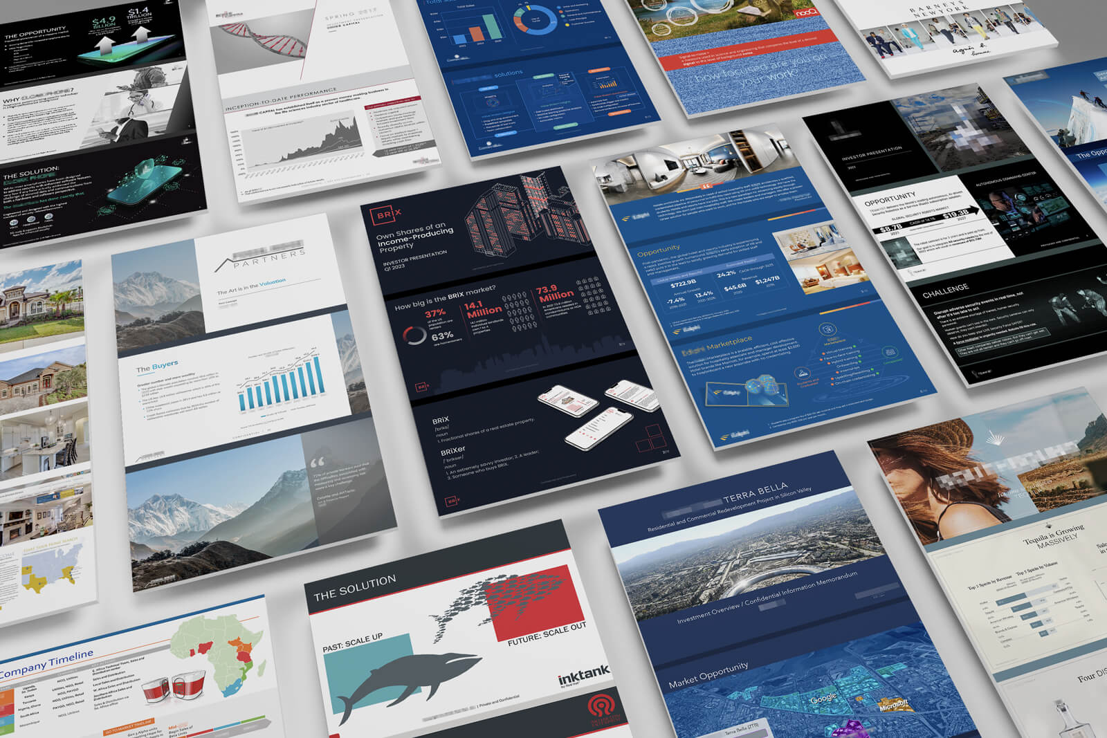 Pitch deck pages produced by Pitch Deck Writer LLC